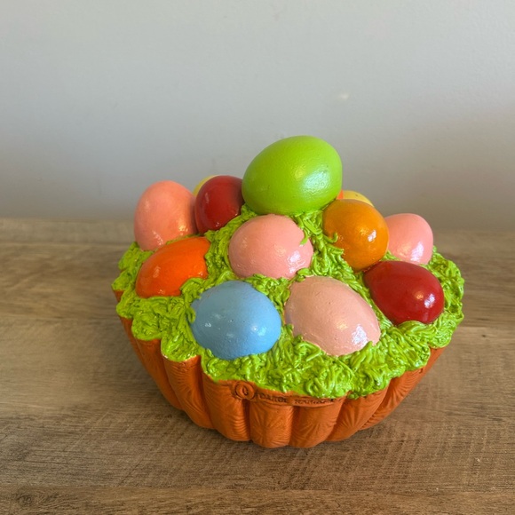 Other - Easter Centerpiece Decor Hand Crafted Pottery Easter Egg Cupcake 6” Long 5” Tall